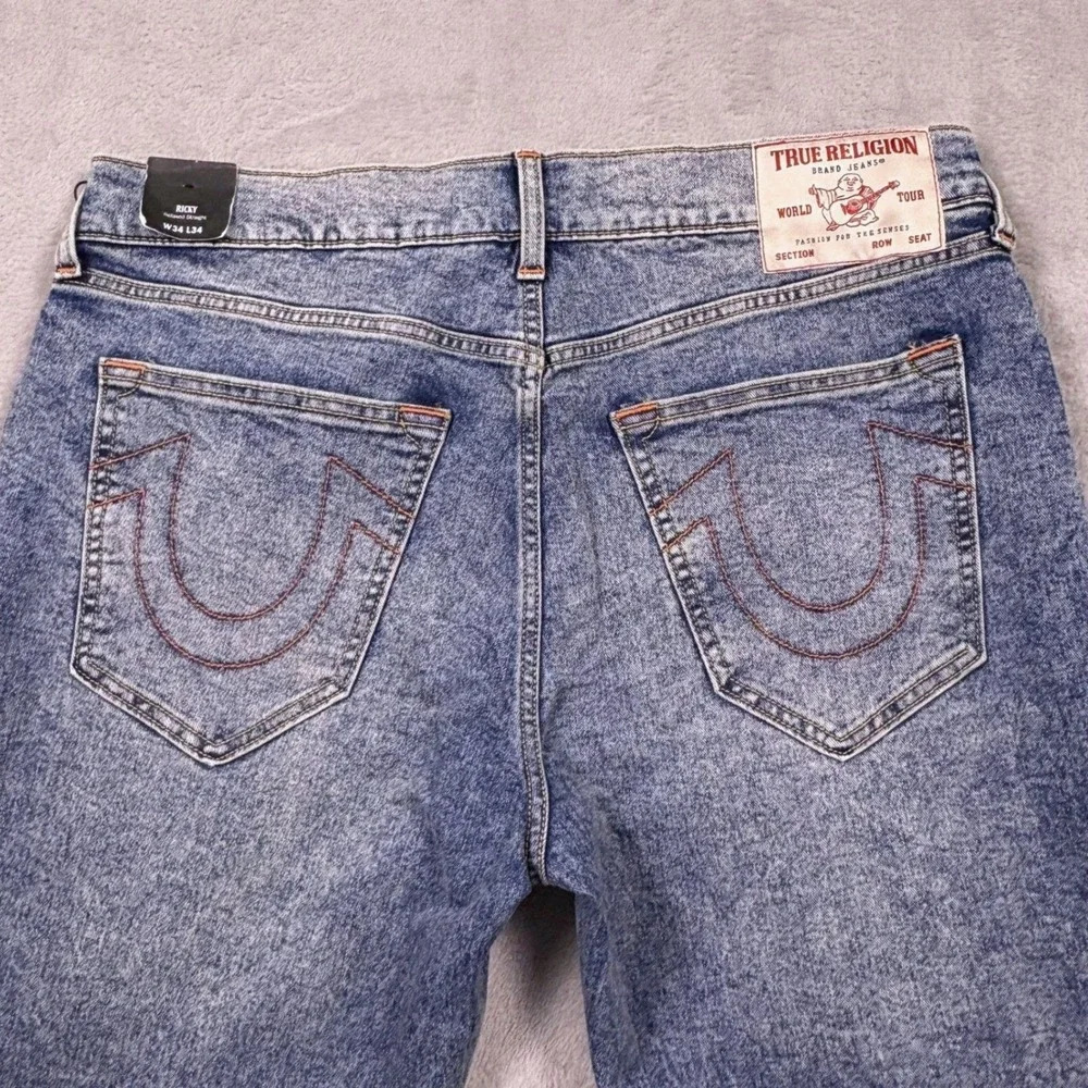 NWT True Religion Ricky Jeans 36 x33 Relaxed Straight Acid Wash Y2K Streetwear